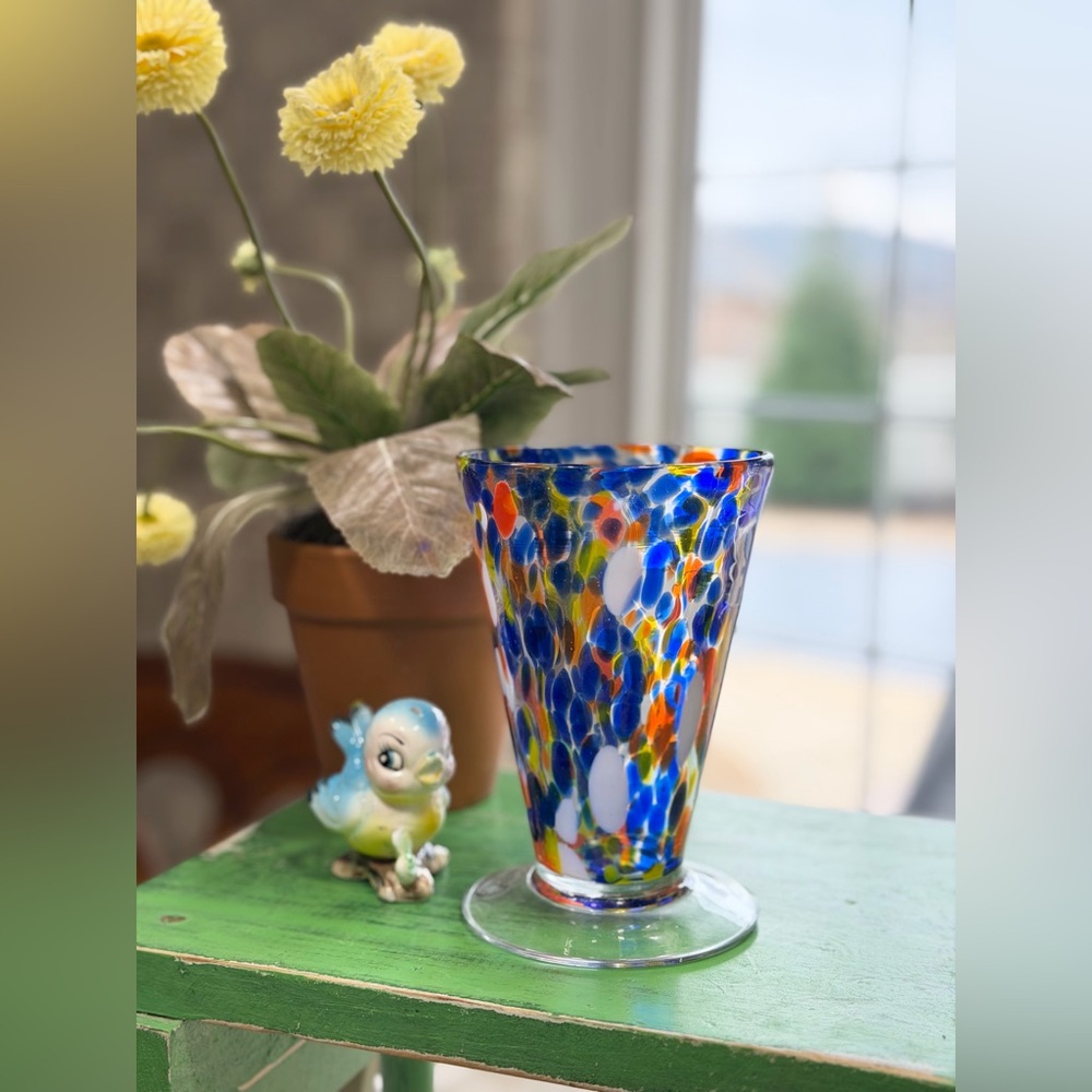 Signature Hand-Blown Confetti Glass | Vase. Multicolored 6.25"×4" EUC